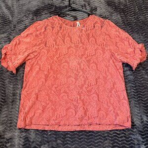 Anthropologie Coral Lace Short-Sleeve Top blouse , Womens size L